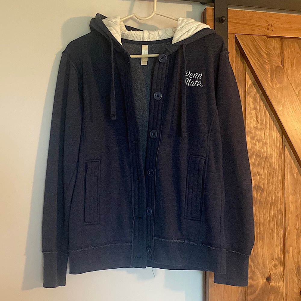 Penn State button up fleece with cable knit hood
